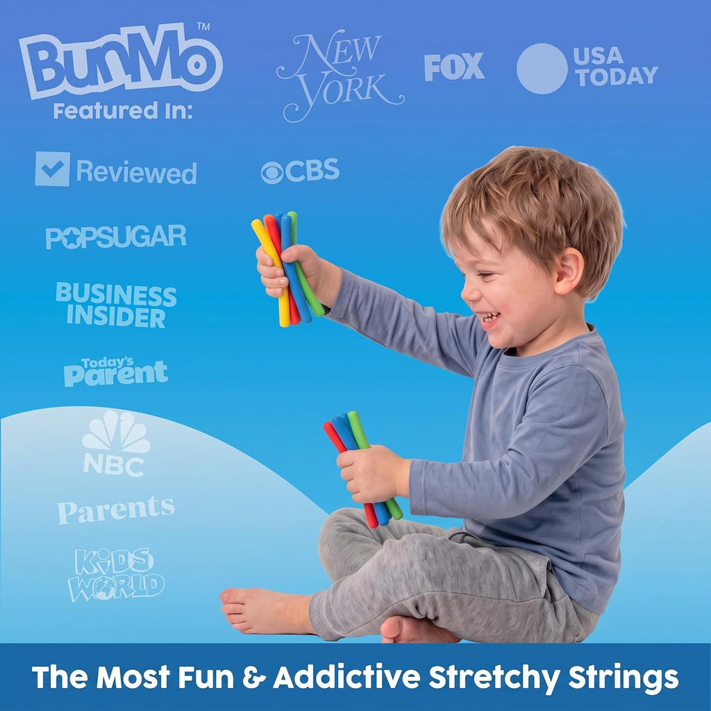 Sensory Toys Stretchy Strings - Stimulating & Addictive Fidget Toys for Kids - Hours of Fun for Kids - Non-Mouthable Toy 3+ - Mini Smooth 12 Pack