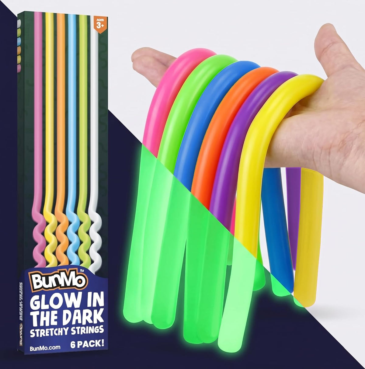 Sensory Toys Stretchy Strings - Vibrant & Stretchy Fidget Toys for Kids 3+ - Hours of Fun for Kids - Non-Mouthable Toy 3+ - Glow 6 Pack