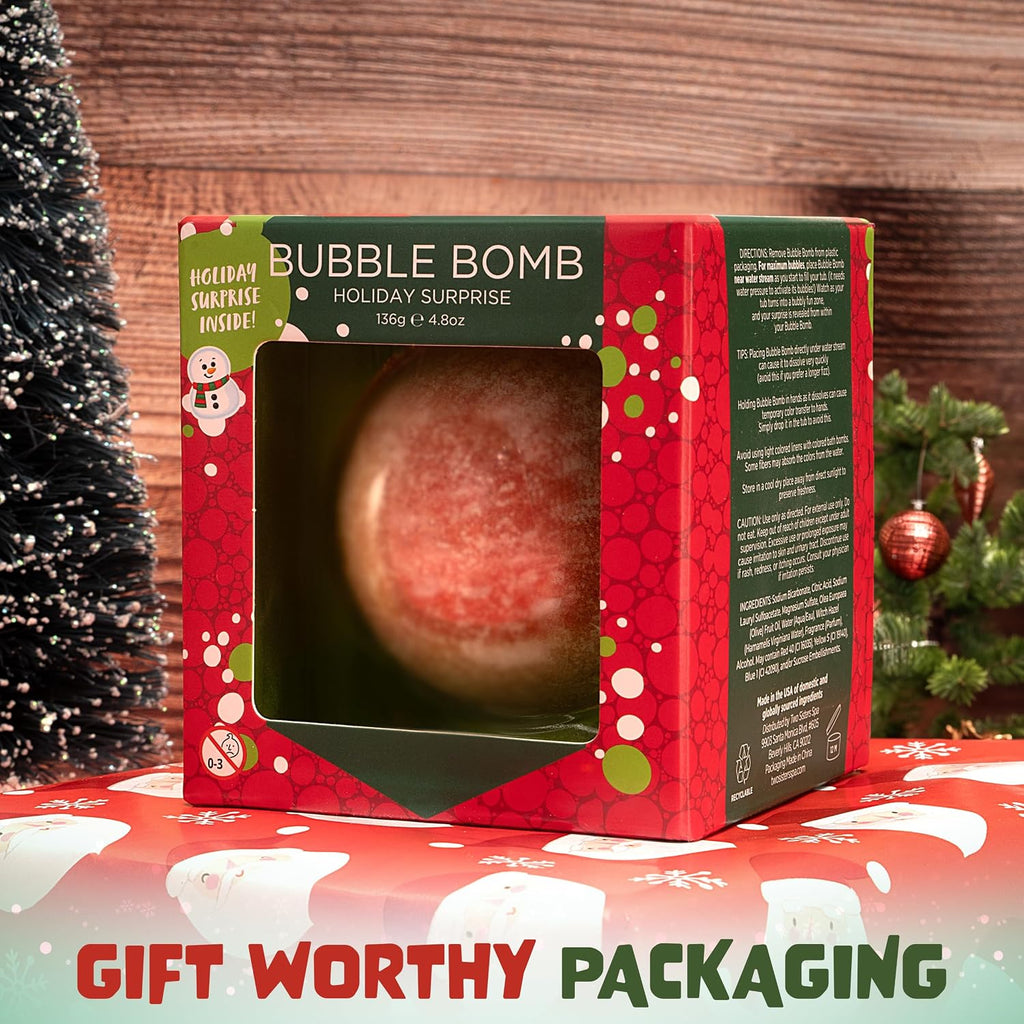 Christmas Bath Bomb for Kids with Surprise Bath Toys inside (Gift Set) - Stocking Stuffers for Boys and Girls - Holiday Bubble Bath with Cheerful Scent, USA Made by