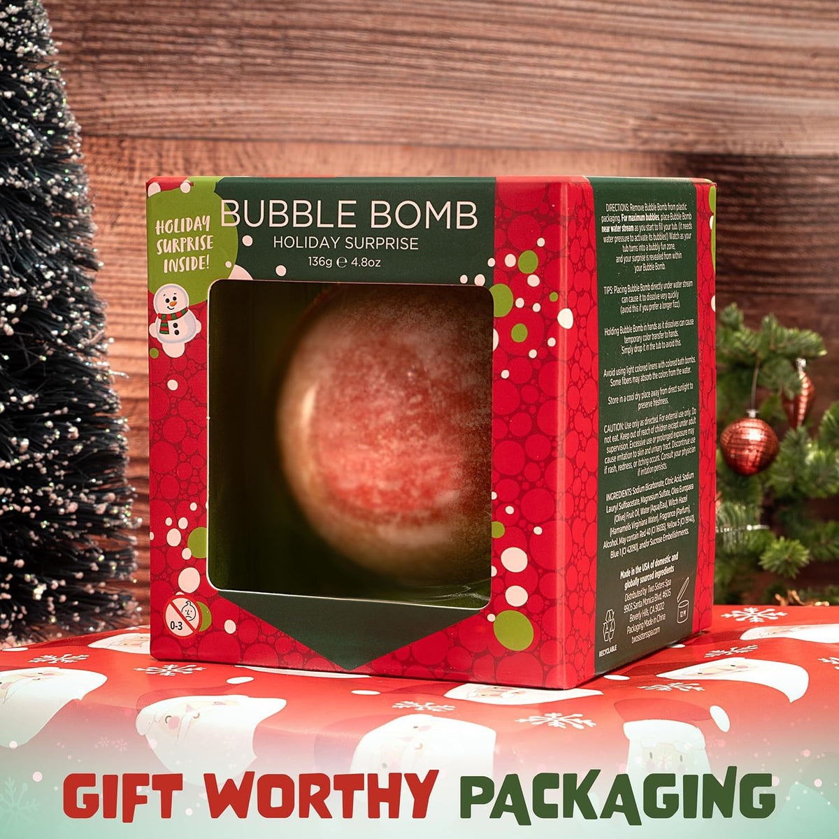 Christmas Bath Bomb for Kids with Surprise Bath Toys inside (Gift Set) - Stocking Stuffers for Boys and Girls - Holiday Bubble Bath with Cheerful Scent, USA Made by