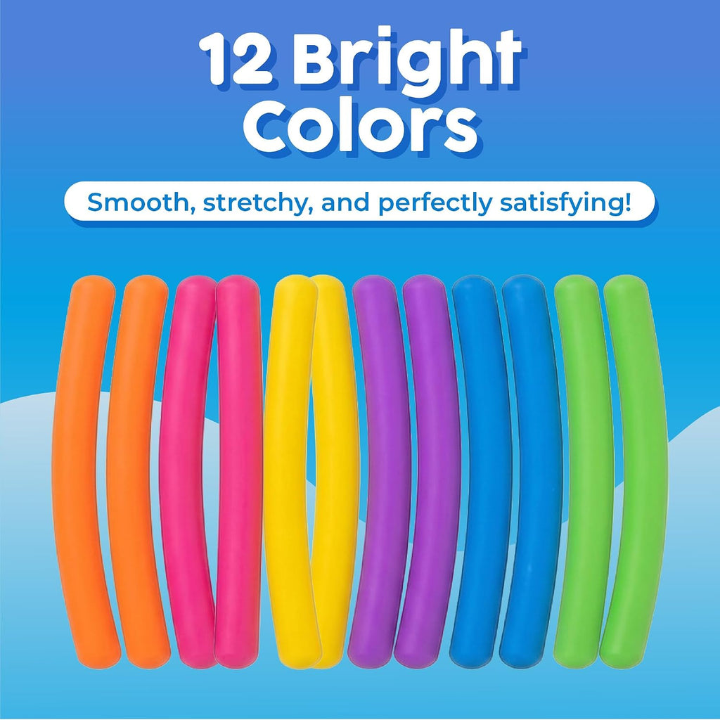 Sensory Toys Stretchy Strings - Stimulating & Addictive Fidget Toys for Kids - Hours of Fun for Kids - Non-Mouthable Toy 3+ - Mini Smooth 12 Pack