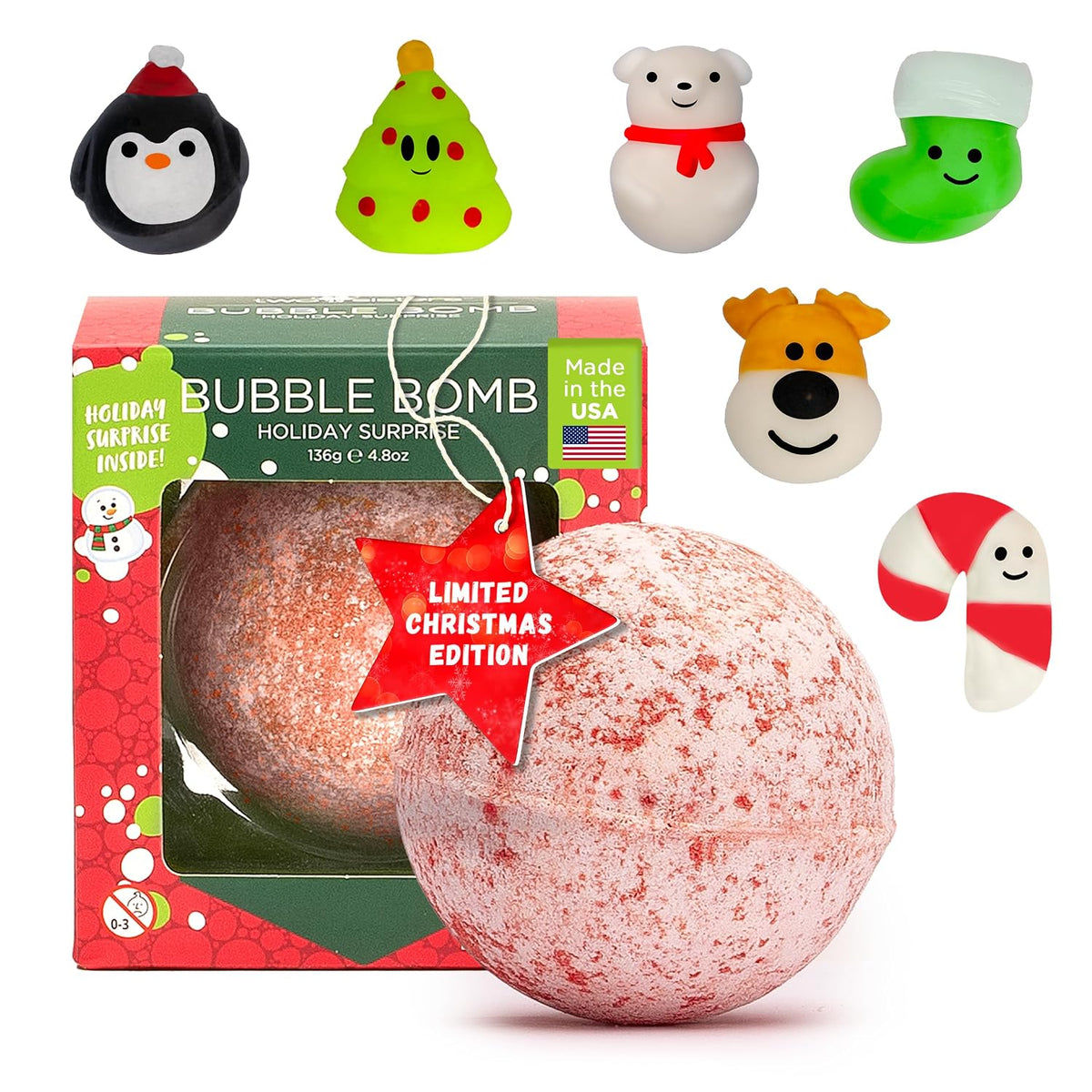 Christmas Bath Bomb for Kids with Surprise Bath Toys inside (Gift Set) - Stocking Stuffers for Boys and Girls - Holiday Bubble Bath with Cheerful Scent, USA Made by