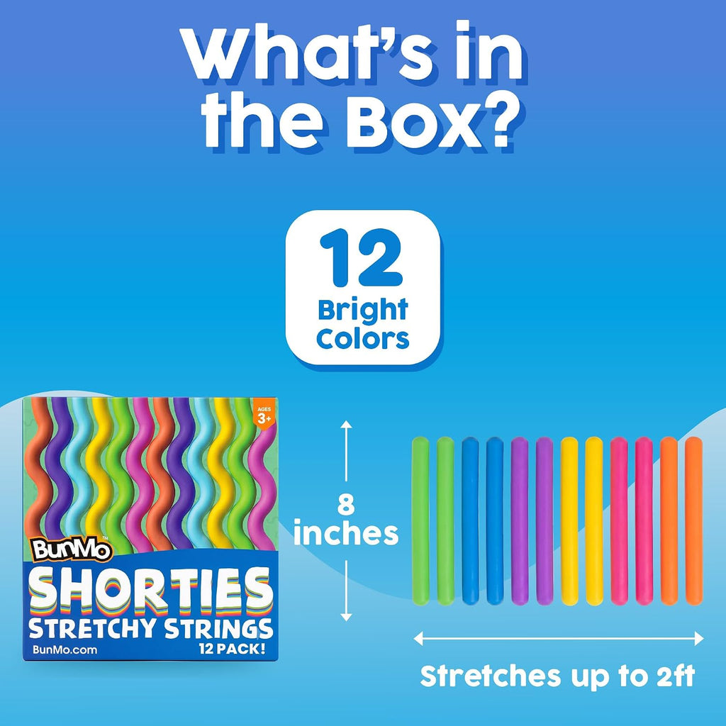 Sensory Toys Stretchy Strings - Stimulating & Addictive Fidget Toys for Kids - Hours of Fun for Kids - Non-Mouthable Toy 3+ - Mini Smooth 12 Pack