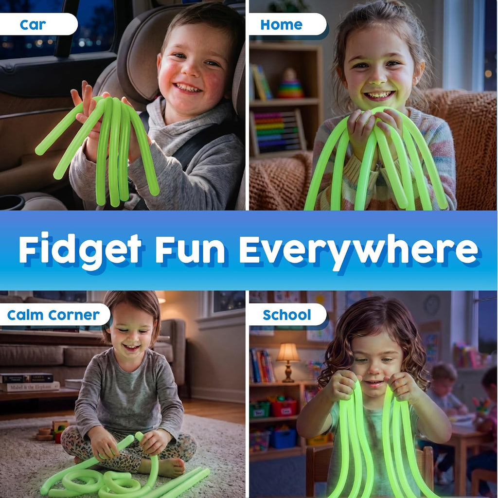 Sensory Toys Stretchy Strings - Vibrant & Stretchy Fidget Toys for Kids 3+ - Hours of Fun for Kids - Non-Mouthable Toy 3+ - Glow 6 Pack