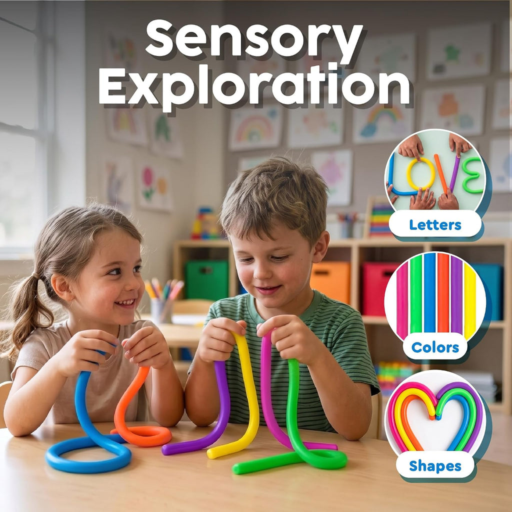 Sensory Toys Stretchy Strings - Vibrant & Stretchy Fidget Toys for Kids 3+ - Hours of Fun for Kids - Non-Mouthable Toy 3+ - Glow 6 Pack