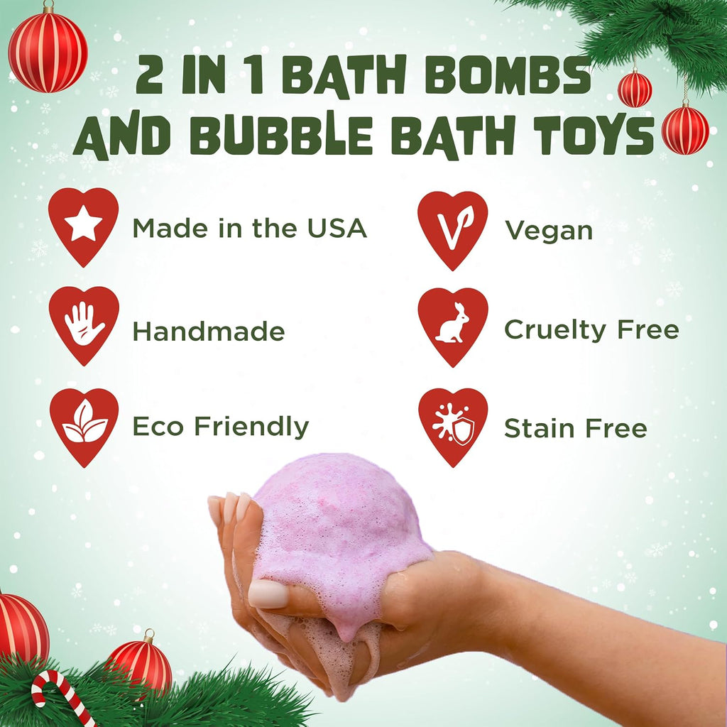 Christmas Bath Bomb for Kids with Surprise Bath Toys inside (Gift Set) - Stocking Stuffers for Boys and Girls - Holiday Bubble Bath with Cheerful Scent, USA Made by